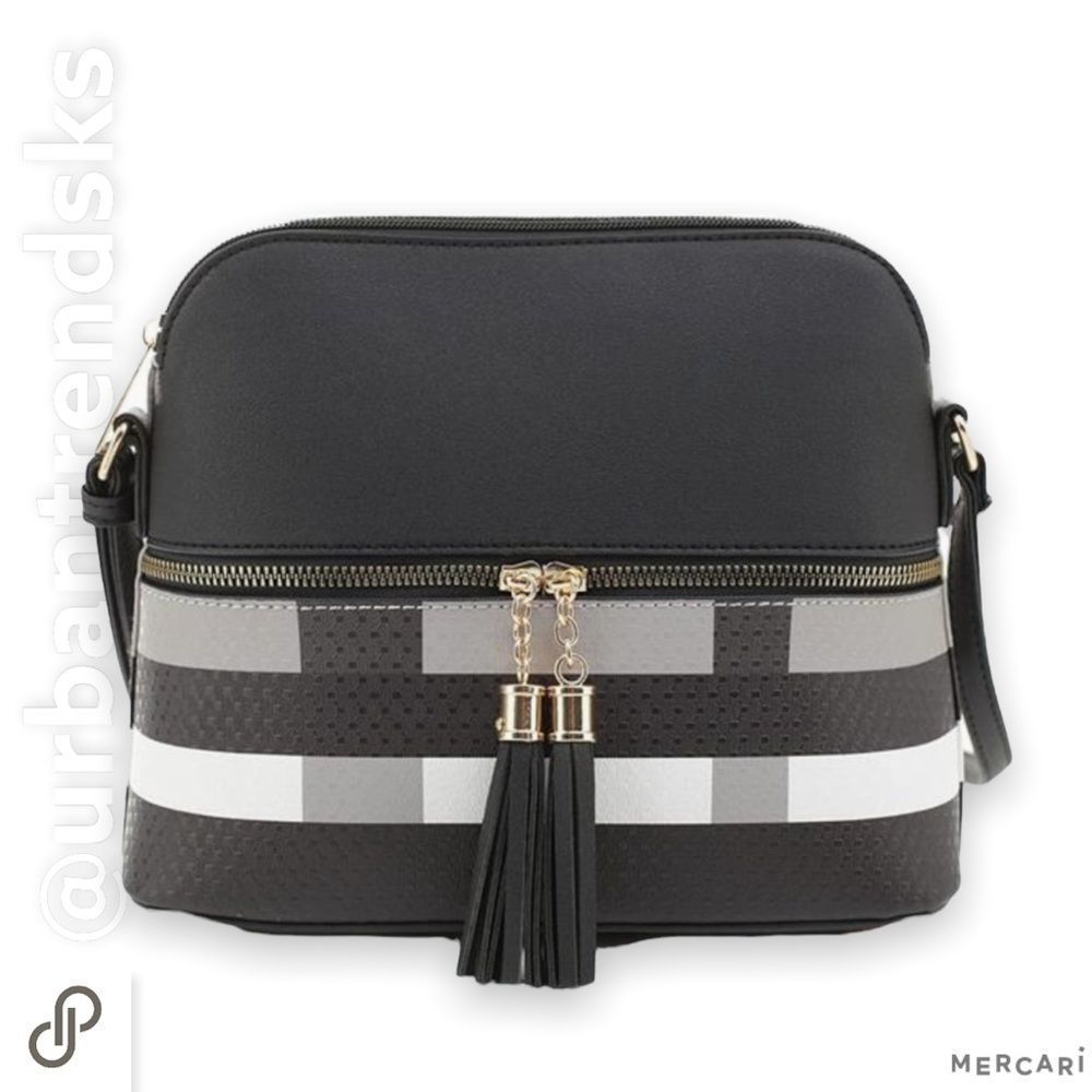 Medium Dome Crossbody Bag Shoulder Bag with Tassel | Plaid Pattern